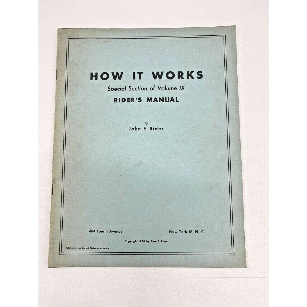 1938 How it Works Rider's Volume Special Section IX RADIO ALIGNMENT Manual